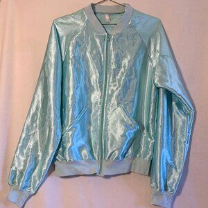 Retro satin American Apparel teal light bomber jacket